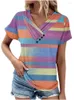 Women's T Shirts Stripe Fashion Print Summer V-ringen Kort ärm Kvinnliga Casual Tops 2024 Streetwear Woman Top