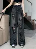 Jeans de femmes Summer Long Pant Femme Femme Hollow Out Retro Fashion Fashion Loure Pantalons pantalons de style coréen