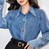 Blouses pour femmes chemises en denim vintage Femme Femme Full Sleeve 2024 Fashion printemps automne-chouchis de coton créateur