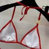 Designer Summer New Metal Sexy Tied Neck Underwear+Sexy T-Pants Split Swimsuit Set ZSOT