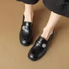 Dress Shoes EAGSITY Cow Leather British Style Slip On Penny Loafer Square Heel Women Casual Comfort Outdoor Footwear Sneaker