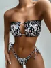 Kvinnors badkläder sexig bandeau bikinis ruched polka dot kvinnlig baddräkt kvinnor tvåstycken bikini set veckad baddräkt