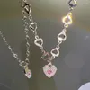Hänge halsband kadrufi y2k kvinnor kristall rosa hjärthalsband kpop glänsande klavikel kedja koreanska modeflickor trendiga smycken