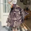 スカート2024春夏女性ハイウエストスリムロングスカート韓国スタイル品質エレガントレトロフローラルビッグヘムシフォン