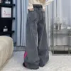 Jeans femininos Retro Ponta de perna larga Womens Street Hip Hop Casual Tubo vertical solto Longa calças finas Delfas bolsões Ropa Mujer