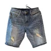夏のファッションメンズホールデニムショーツジーンズの青いバギーショーツの男性用ジーンズパンツ240430