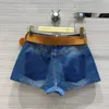 Shorts femminile 2024 Fashion Summer Blue Denim Donne Deerskin Deerskin Sungi larga cintura a vita alta due pezzi Vintage