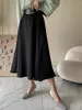 Rokken dueweer dames vintage satijn a-line zwarte midi rok elegante hoge taille lange maxi geplooide mode Koreaanse stijl kantoorkleding