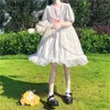 Swobodne sukienki japońskie gotyckie lolita w stylu marszczyków koronkowa sukienka 2024 Kobiety bajka bajka balowa dziewczyna słodka obroża żeglarz długa