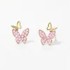 Boucles d'oreilles Stud Korean Style Butterfly Fomen Women Pink / Purple / Green / Blue Cumbic Zirconia Fresh Girl Delate Girl Bijoux