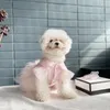 Dog Apparel Handmade Clothes Pet Supplies Dress Pink Diamond Tulle Lace One Piece Bow Accessories Lady Style Party Holiday Maltese