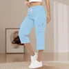 Calça feminina de cor sólida caminhada casual ao ar livre /4 alongamento leve de carga de carga de verão