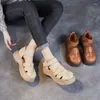 Casual schoenen Birkuir Retro Weave Sandalen voor vrouwen echt leer Big Head Dikke hak gesloten teen zachte zolen haaklus dames sandaal