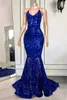 Party Dresses Chic Royal Blue Sequin Mermaid Prom Long Sexy Spaghetti Straps Backless Evening Gowns Vestido De Festa