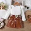 Meisjesjurken peuter meisjes meisjes lange mouw witte tops en rok tweedelig casual pak outfits baby cotton romper 3 maanden klede