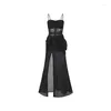 Lässige Kleider schwarzes mysteriöses sexy Kleid reife weiblicher Charme schlanker intellektueller eleganter Frauenschlinge Abendparty Long