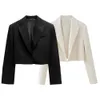 Spring Womens Sıradan çok yönlü lüks uygun düz renkli toka ücretsiz uzun kollu kısa takım elbise 240424
