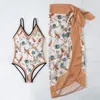 Women's Swimwear Halter Bikini Tops Retro Fashion V Neck Swimsuit With Beach Cover Up Wrap Skirt Two Set Sheer Too