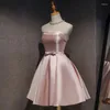 Partykleider ablehnen Rückkehr 2024 Satin kurz rosa Promprination Frauen Mädchen Mädchen Lady Brautkleid