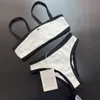 Femmes Designer Sexy Logo Appliqué Spaghetti Strap Split 2 pièces Swimsuit Bikini Color Block Maillots de bain SMLXL