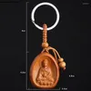 Keychains Arrival Lucky Jewelry Peach Wood Carving Buckle Buddha Pendant Keychain For Car Bag Keyring Wholesale