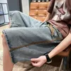 Herren loser Baggy Denim Short Men Jeans modische Streetwear Hip Hop Knie Länge Frachtshorts Tasche Männliche Hosen B21 240417