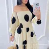 Casual Dresses Wepbel Beige Dots Off-the-Neck Dress Women Summer Sexy Low Cut Strapless High Waist Elastic Slash Collar Long Maxi