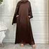 Vêtements ethniques Robe musulmane de dinde Hijab Femmes Abaya Pocket Simple Middle East Fashion Femme Satin Satin à manches longues Loose