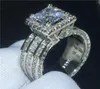 Vecalon Vintage Ring 925 STERLING Gümüş Prenses Kesme 3CT Diamond CZ Engagement Wedding Band Kadınlar için Parmak Takı3904066