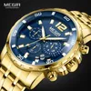 Megir Mens Gold Stainless Steel Quartz Watches Business Chronograph Analgue Wristwatch for Man Waterproof Luminous 2068GGD-2N3 240428