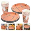 Einweg -Geschirr 40pcs Basketballteller Tassen Papier -Set -Tischgeschirr für Geburtstagssammeln (zufällige Tasse