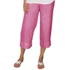 Pantaloni da donna in lino in cotone rosa color solido pantaloni corti sciolti 2024 estate alta gamba larga