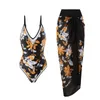 Women's Swimwear Halter Bikini Tops Retro Fashion V Neck Swimsuit With Beach Cover Up Wrap Skirt Two Set Sheer Too