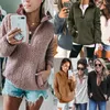 Women's Hoodies Volalo Women Sherpa Sweater Teddy Fleece pullover Half ritssluiting Tops vrouwelijke warme jas truien