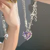 Hänge halsband kadrufi y2k kvinnor kristall rosa hjärthalsband kpop glänsande klavikel kedja koreanska modeflickor trendiga smycken