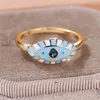 Anéis de casamento vintage amarelo azul esmalte único olho para mulheres antigas colorido de metal redonda de pedra de pedra de zircão de zircão de partida jóias cz