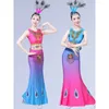 Sahne Giyim Çocuk Çift Omuzlu Dai Dans Elbisesi Balık kuyruğu Etek Elastik Peacock Performans Kızlar Çin Milliyeti