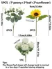 Dekoratif çiçekler 5pcs yapay şakayık ayçiçeği kombinasyonu düğün gelini buket ev vazo çelenk diy yıl dekor