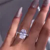 Cluster ringen Hoyon 2024 Fashion 14K White Gold Color Dames Wedding Diamond Ring Grote ovale zirkoon sieraden