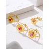 Cluster Ringe Yachan Luxus rosa Naturstein Edelstahl für Frauen Geometrische Herzblume Charming Chic Schmuck