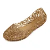 Casual schoenen Hollow Out Round Toe PVC Ballet Flats vrouw ondiepe slip op jelly sandalen schitterende goudpoeder gesneden ballerina dames2024