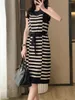 Abiti casual Summer Women Fashion Striped Knitted Women Elegant Slip Driver Driver Dress Ladies O-Neck Pullover