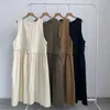 Casual Dresses Cotton Women Dress Solid Color O Neck Sleeveless Tank 2024 Summer Korean Fashion Long Female YoyiKamomo