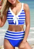 Damskie stroje kąpielowe Solidne w paski seksowne bikini kostium kąpielowy dwuczęściowy letni plaża S-6xl