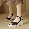 Sandals LIHUAMAO Rope Outsole Suede Wedges Heel Platform Espardilles Shoes Ankle Strap Casual Beach High Pumps