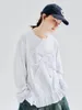 Dames t-shirts imakokoni origineel ontwerp witte lange mouwen pullover t-shirt kanten stiksel katoenbasis top voor vrouwen 234251
