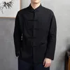 Chemises décontractées pour hommes chemises à manches longues colons debout de couleur solide style chinois traditionnel avec mandarin pour kung