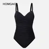 Women's Swimwear HOMGAO Black Push Up Swimsuit Woman Sexy Tummy Control One Piece Bathing Suits Plus Size Slimming Beach Monokini