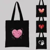 Damen Stoff Einkaufstasche Fashion Classic Love Heart Muster Serie Schulter wiederverwendbares Schwarzdruck Leinwand Tote Shopper 240430