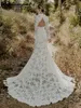 Elegant High Neck Appliques Lace Wedding Dresses Mermaid Illusion Long Sleeve Open Back Bridal Gown